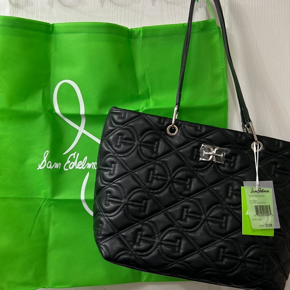NWT Sam Edelman Black Viviana Monogram Quilt Tote BRAND NEW